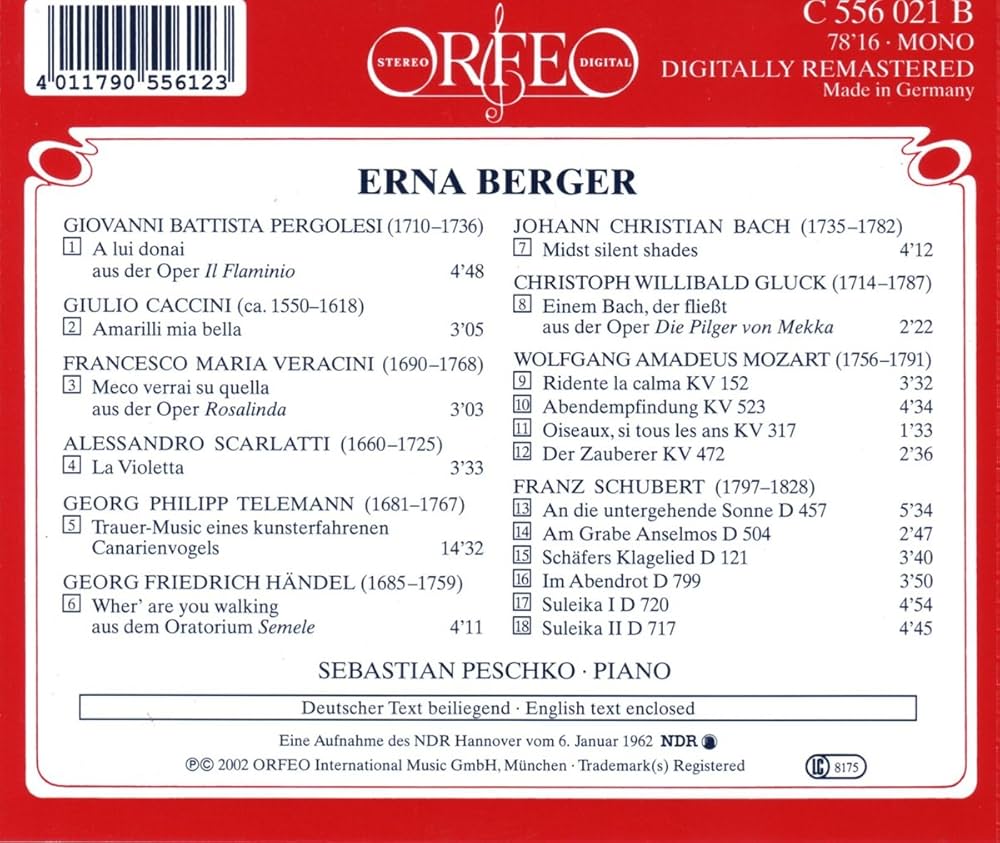 Amazon.co.jp: Erna Berger/Song Recital - エルナ・ベルガー